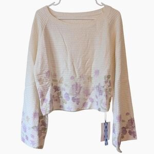 Cream Floral Bell Sleeve Cottage Core Knit Sweater